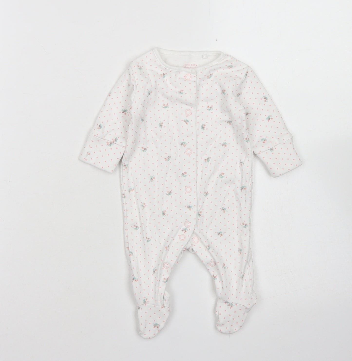 NEXT Girls White Polka Dot Cotton Babygrow One-Piece Size 0-3 Months  Snap - Up to 1 Month