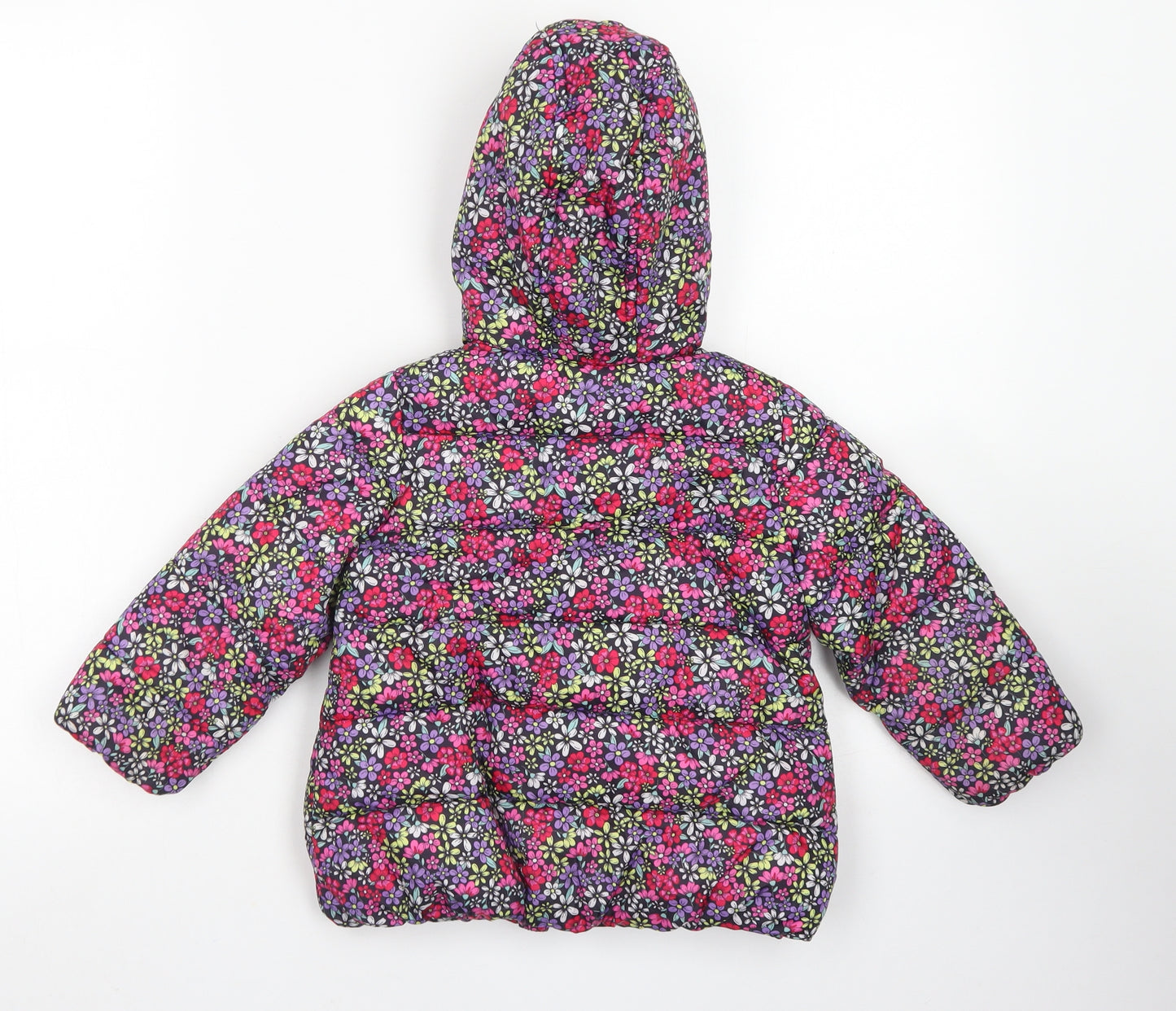 Matalan Girls Pink Floral  Parka Coat Size 2-3 Years  Zip - Fleece lined