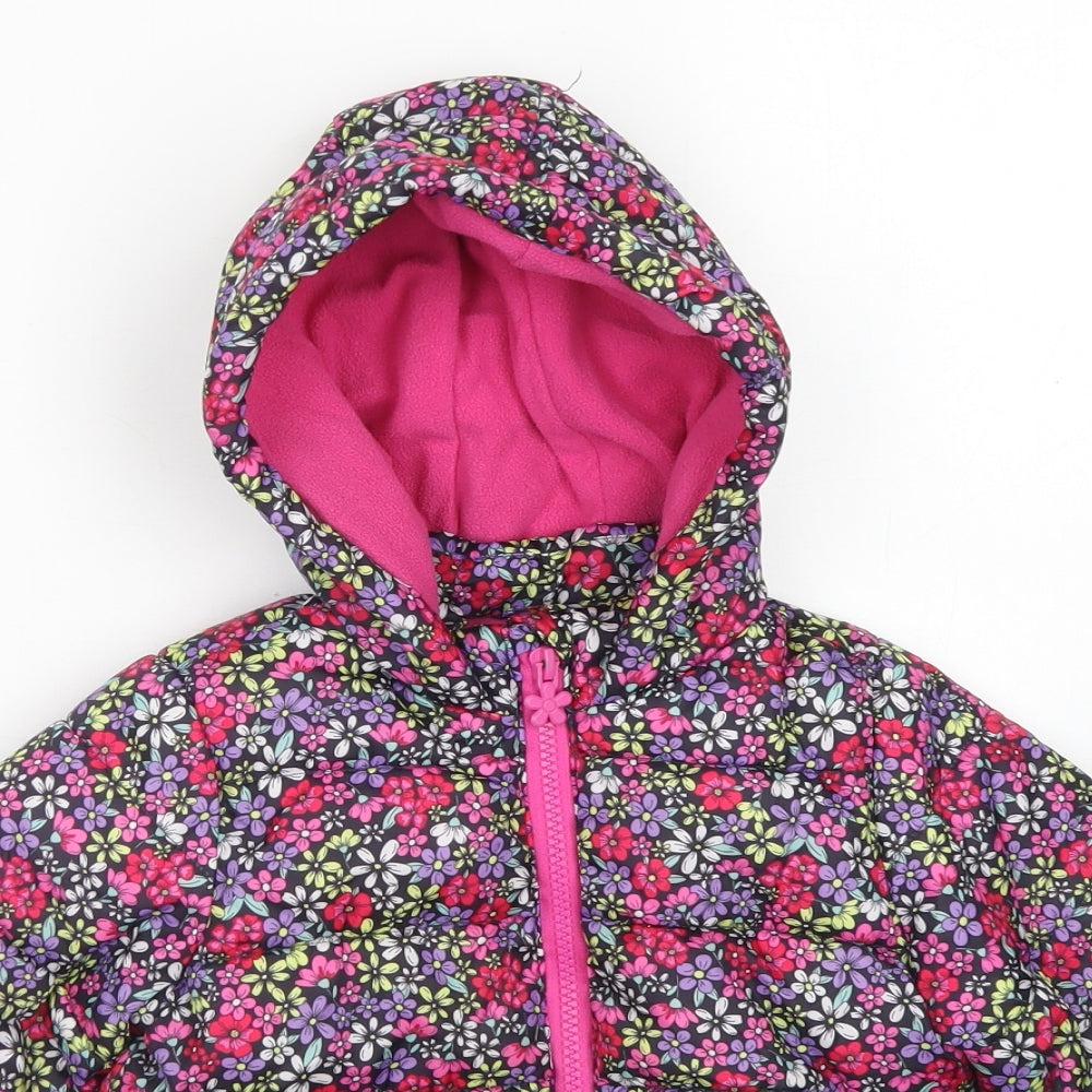 Matalan Girls Pink Floral  Parka Coat Size 2-3 Years  Zip - Fleece lined