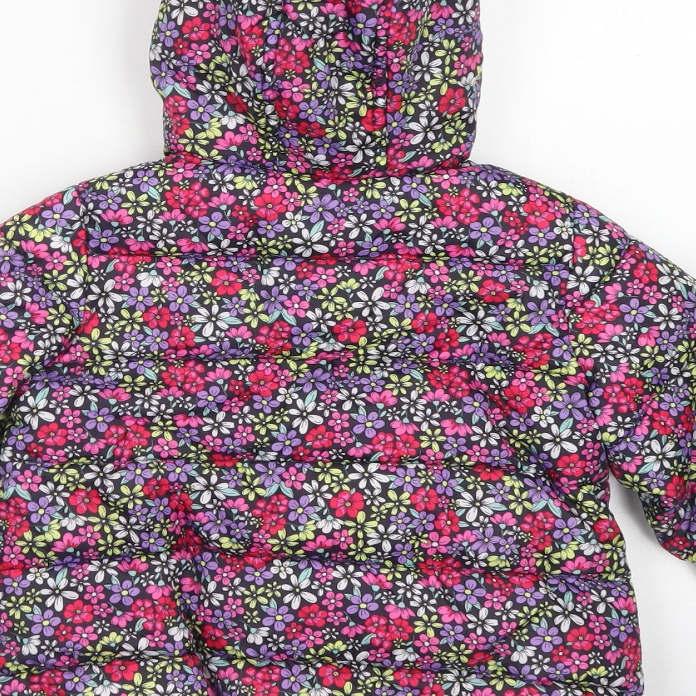 Matalan Girls Pink Floral  Parka Coat Size 2-3 Years  Zip - Fleece lined