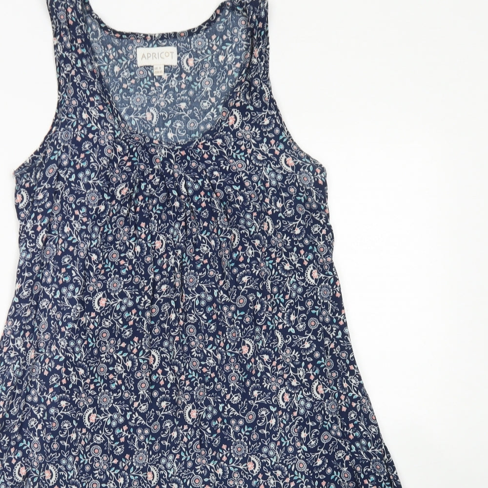 Apricot Womens Blue Floral Viscose Trapeze & Swing  Size 8  Round Neck