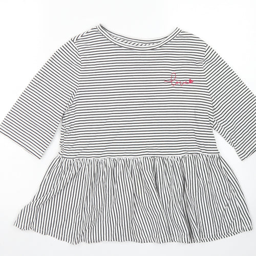 F&F Womens Black Striped Cotton Basic T-Shirt Size 6 Collared - Peplum
