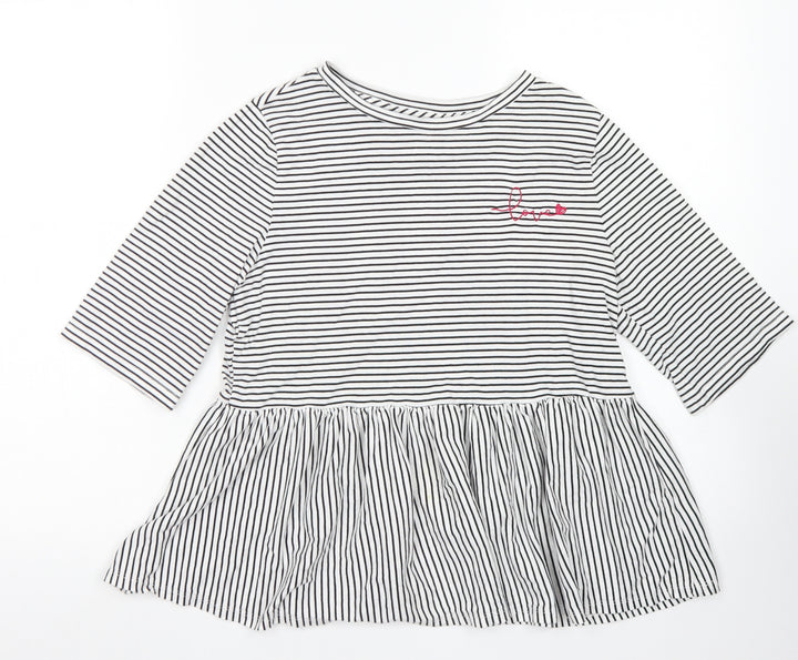 F&F Womens Black Striped Cotton Basic T-Shirt Size 6 Collared - Peplum