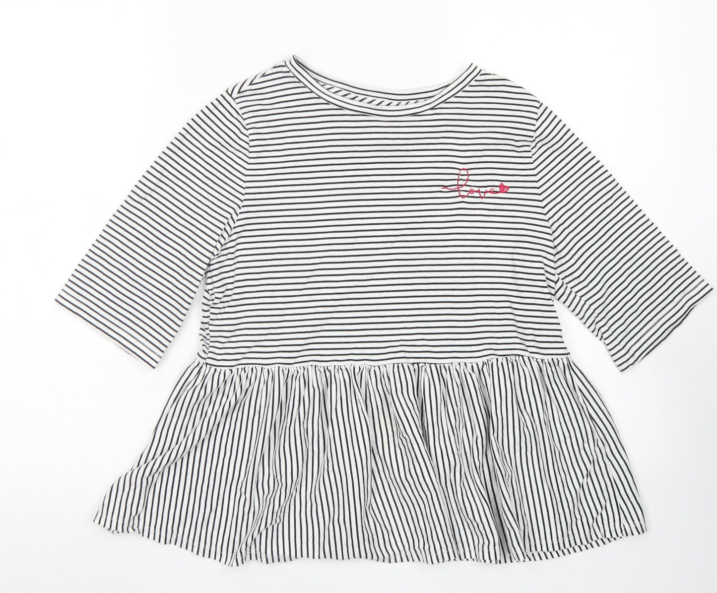 F&F Womens Black Striped Cotton Basic T-Shirt Size 6 Collared - Peplum