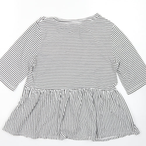 F&F Womens Black Striped Cotton Basic T-Shirt Size 6 Collared - Peplum