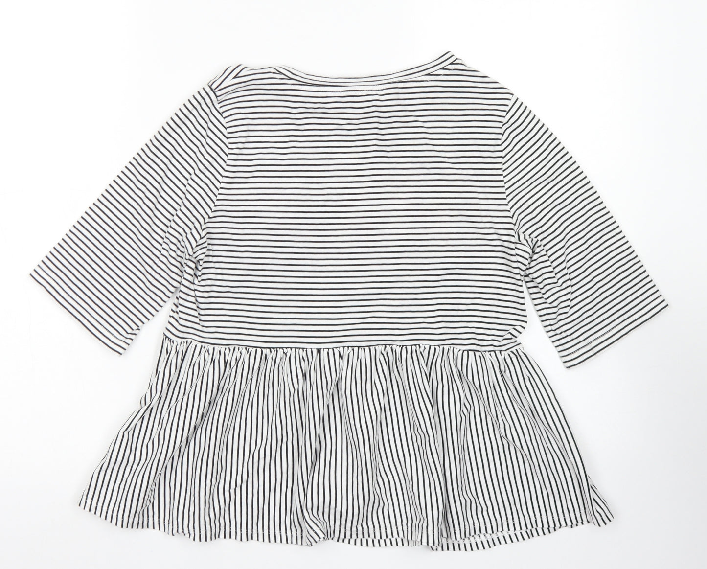 F&F Womens Black Striped Cotton Basic T-Shirt Size 6 Collared - Peplum