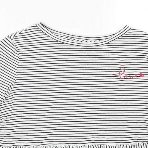 F&F Womens Black Striped Cotton Basic T-Shirt Size 6 Collared - Peplum