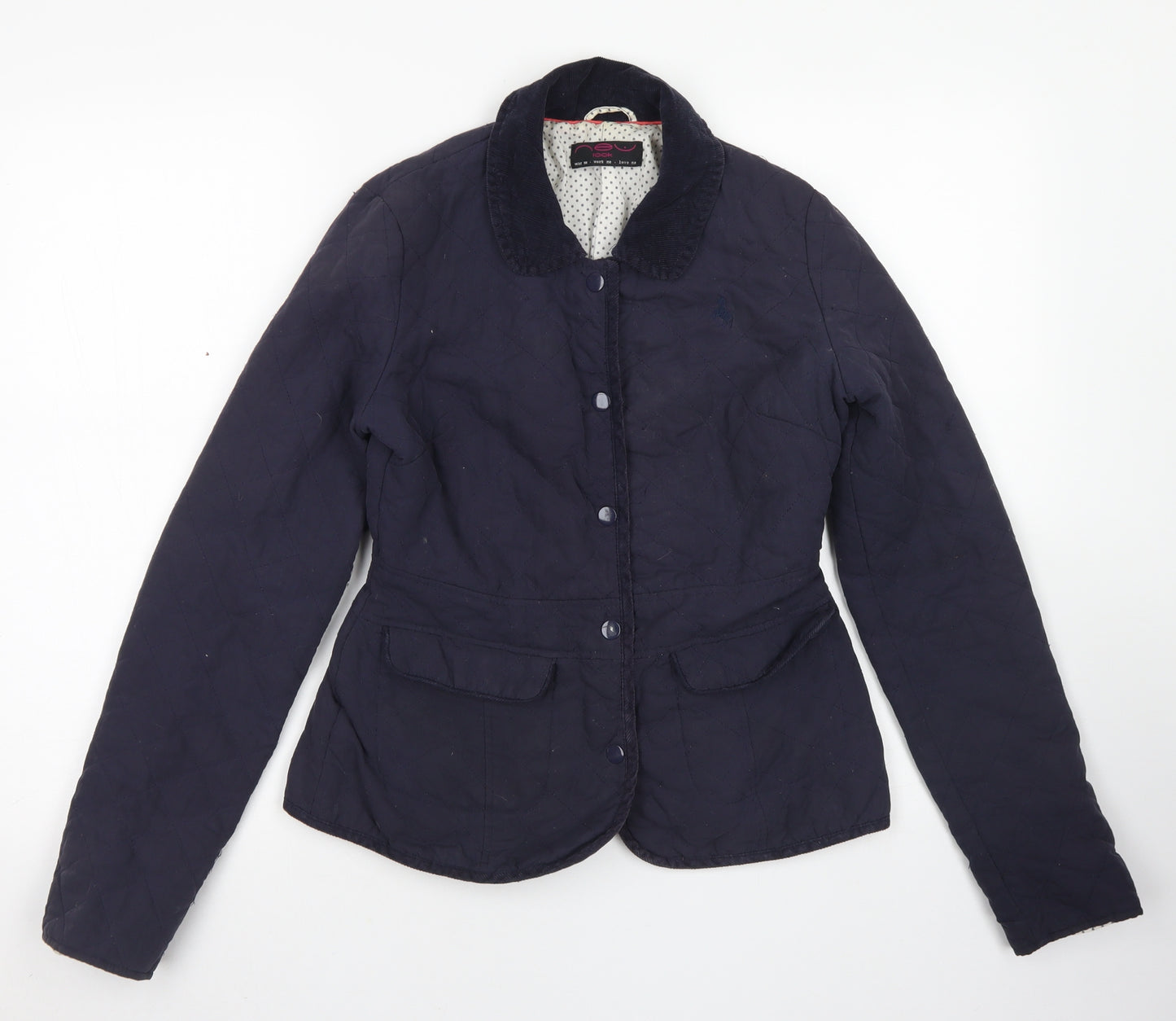 New Look Womens Blue Argyle/Diamond  Pea Coat Jacket Size 6  Snap