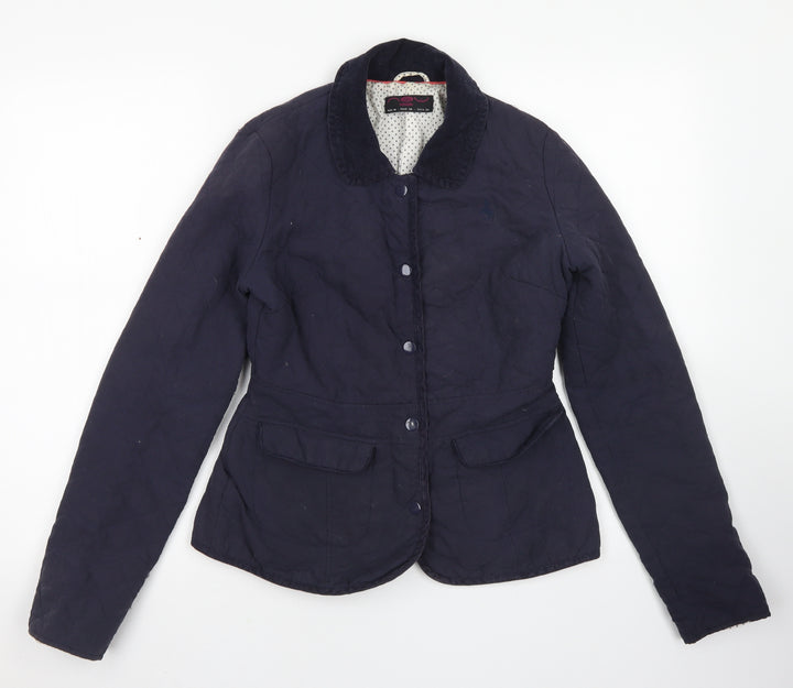 New Look Womens Blue Argyle/Diamond  Pea Coat Jacket Size 6  Snap