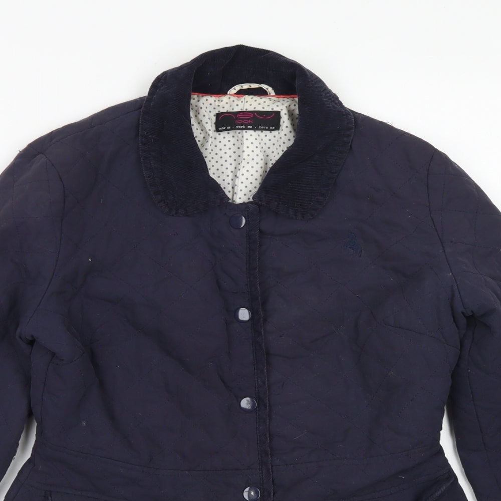 New Look Womens Blue Argyle/Diamond  Pea Coat Jacket Size 6  Snap