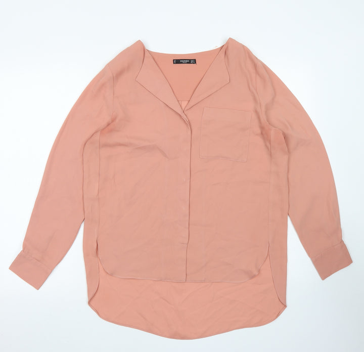 Mango Womens Pink Polyester Basic Blouse Size S Round Neck