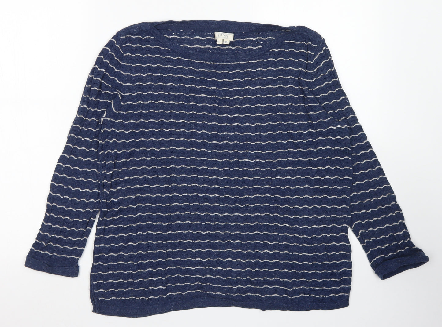 Fat Face Womens Black Striped Cotton Basic T-Shirt Size 10 Boat Neck