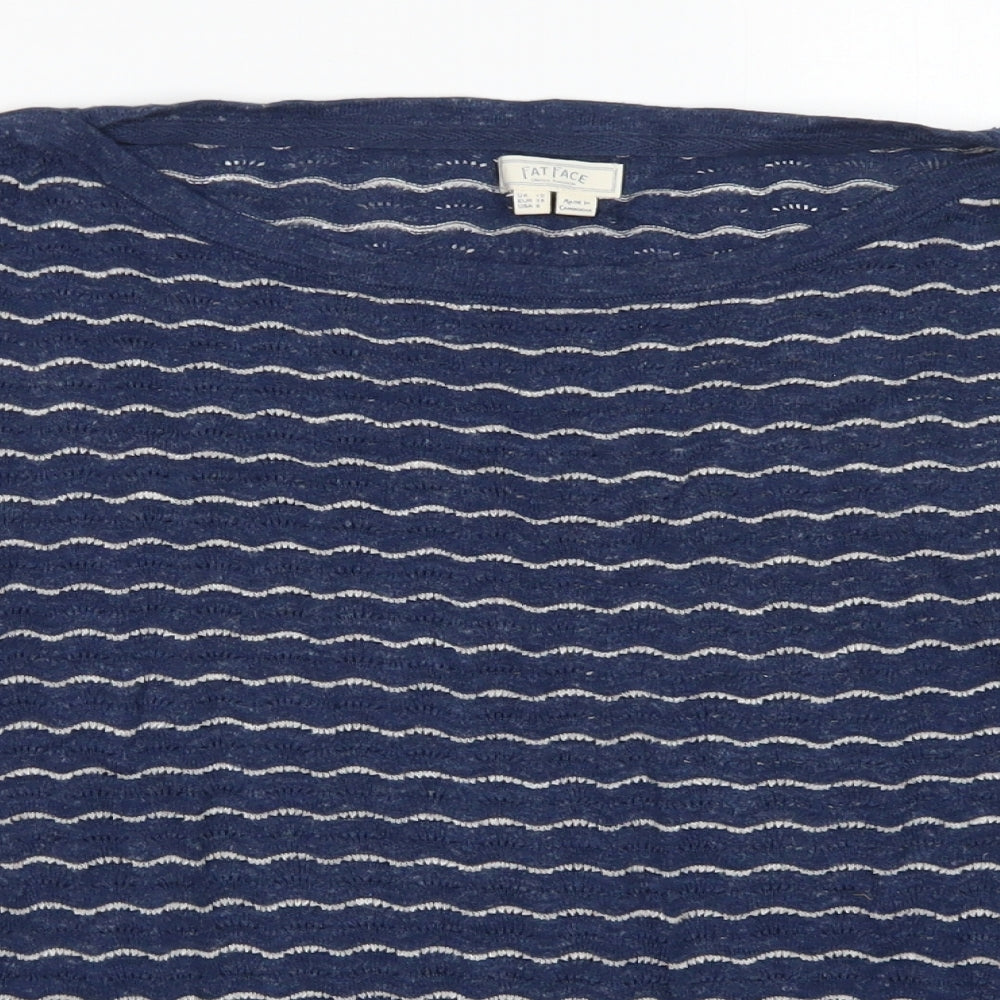 Fat Face Womens Black Striped Cotton Basic T-Shirt Size 10 Boat Neck