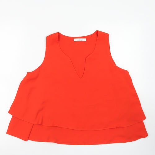 MNG Womens Orange  Polyester Basic Blouse Size M V-Neck