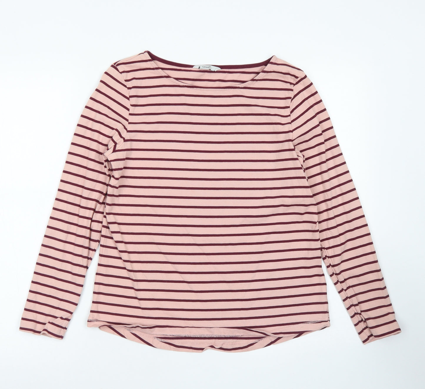 George Womens Pink Striped Cotton Basic T-Shirt Size 12 Round Neck