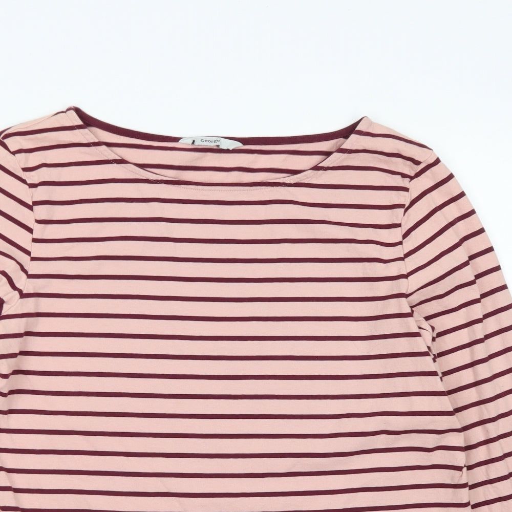 George Womens Pink Striped Cotton Basic T-Shirt Size 12 Round Neck