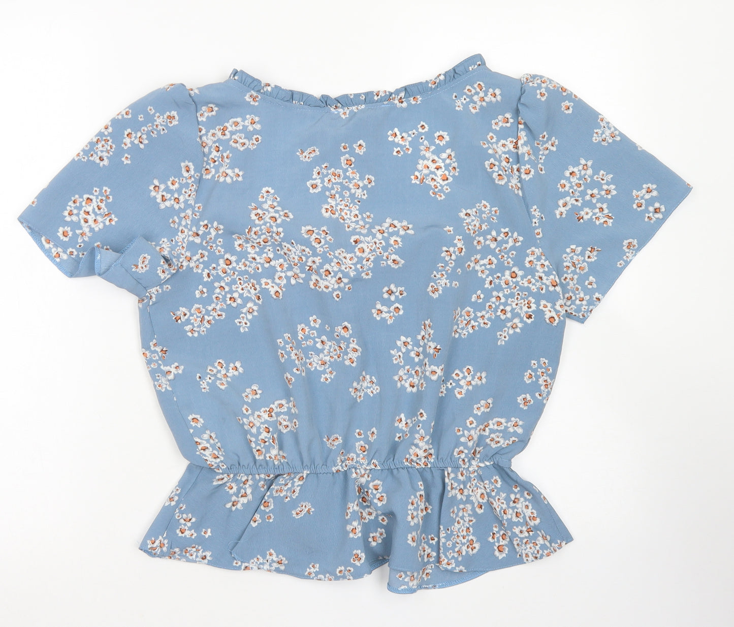 Primark Womens Black Floral Polyester Cropped Blouse Size 14 Square Neck - Peplum