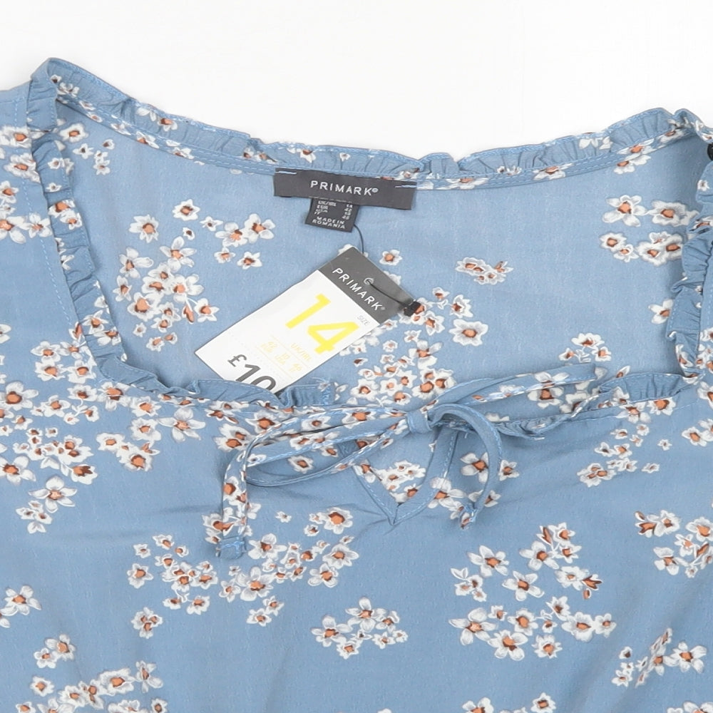 Primark Womens Black Floral Polyester Cropped Blouse Size 14 Square Neck - Peplum