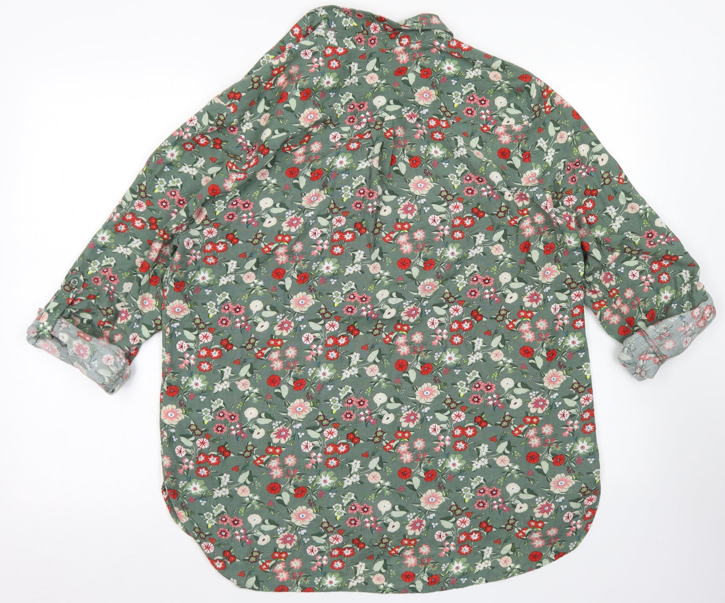 NEXT Womens Green Floral Cotton Basic Button-Up Size 14 Collared
