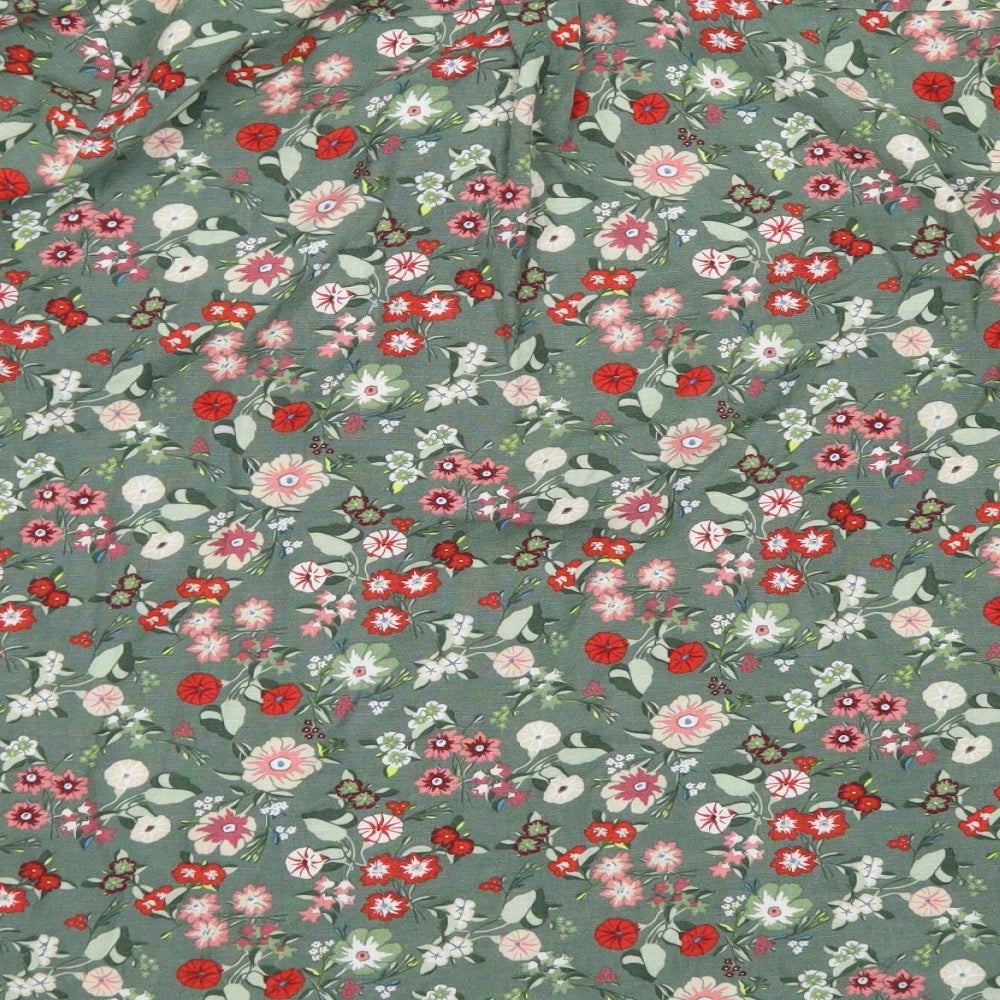 NEXT Womens Green Floral Cotton Basic Button-Up Size 14 Collared