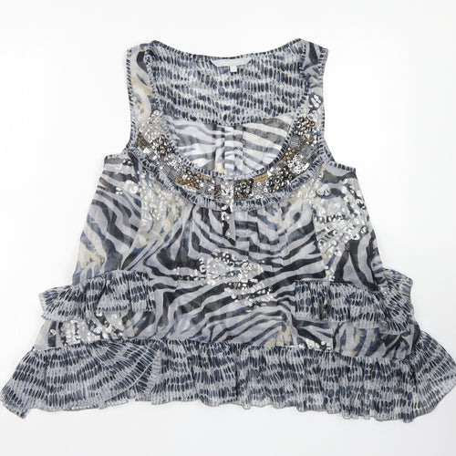 Red Herring Womens Blue Animal Print Polyester Basic Blouse Size 10 Round Neck
