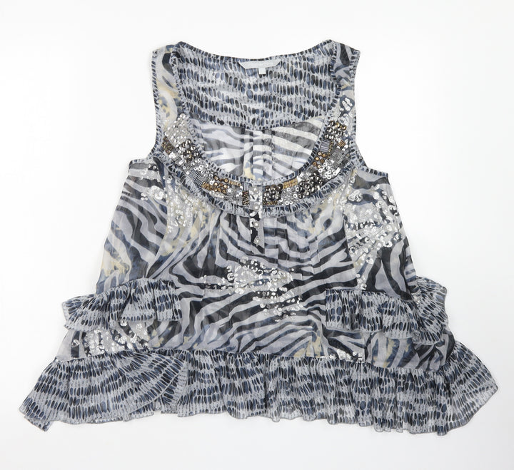 Red Herring Womens Blue Animal Print Polyester Basic Blouse Size 10 Round Neck