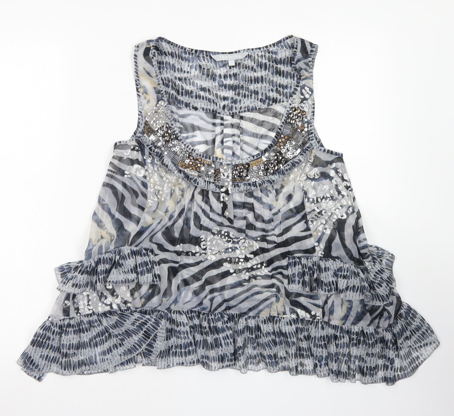 Red Herring Womens Blue Animal Print Polyester Basic Blouse Size 10 Round Neck