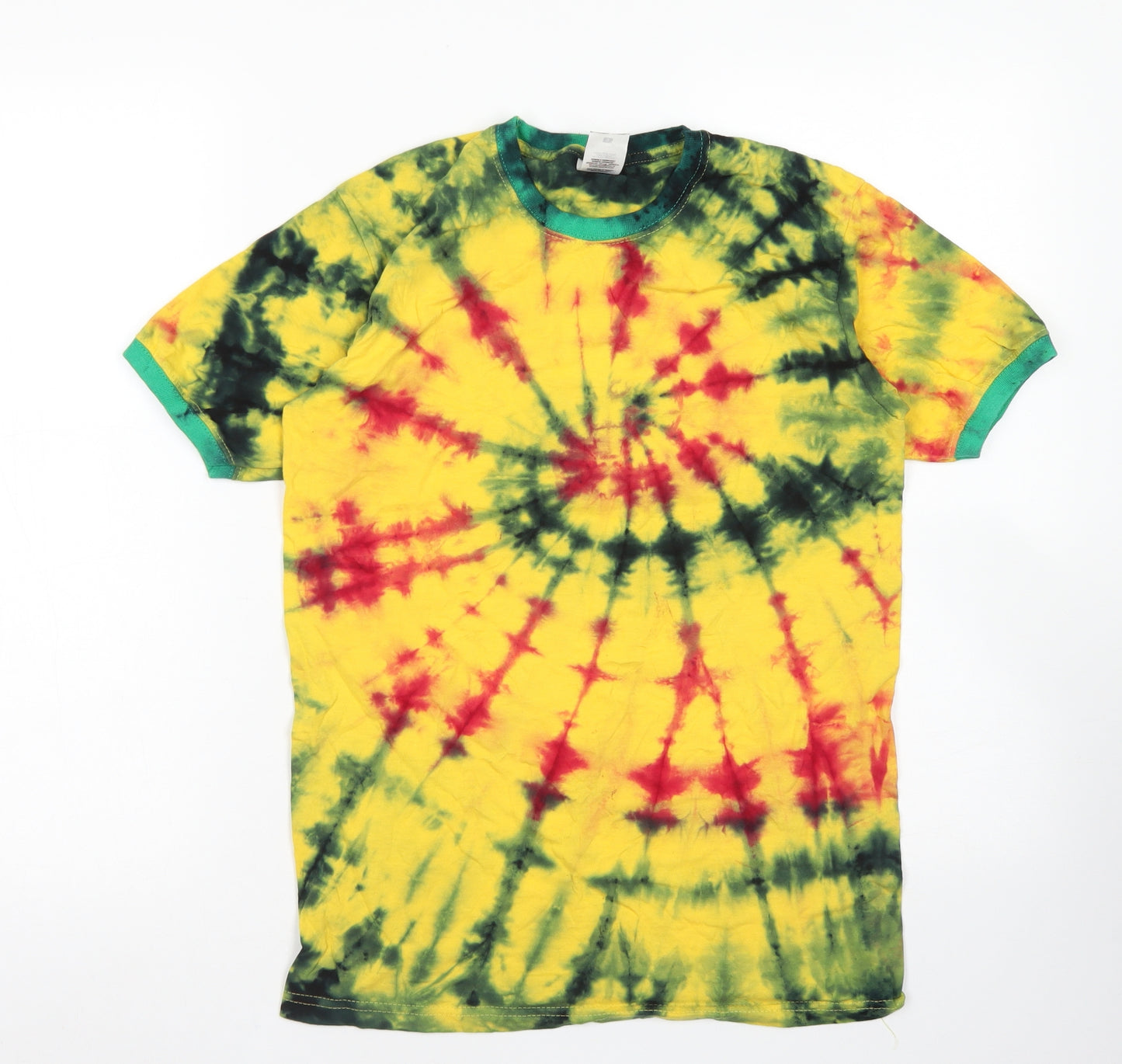 Fruit of the Loom Mens Yellow  Cotton  T-Shirt Size S Crew Neck  - Tie Dye