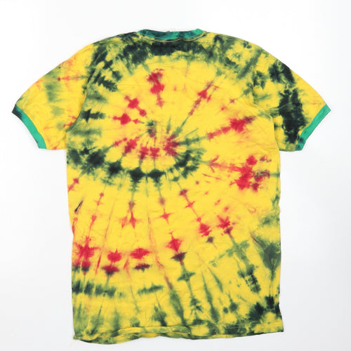 Fruit of the Loom Mens Yellow  Cotton  T-Shirt Size S Crew Neck  - Tie Dye