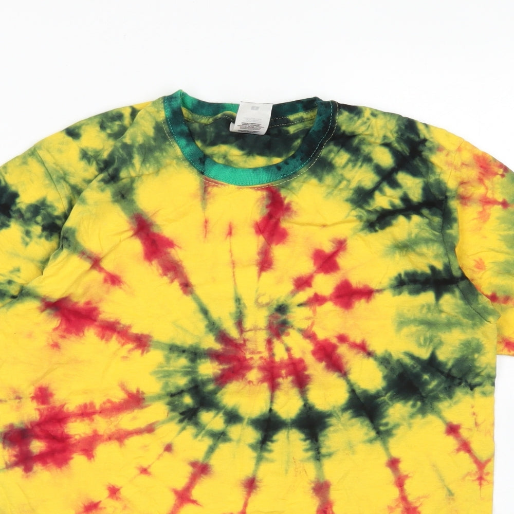 Fruit of the Loom Mens Yellow  Cotton  T-Shirt Size S Crew Neck  - Tie Dye