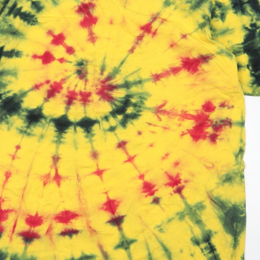 Fruit of the Loom Mens Yellow  Cotton  T-Shirt Size S Crew Neck  - Tie Dye