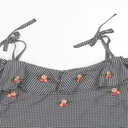 New Look Womens Black Check Polyester Cropped Blouse Size 12 Off the Shoulder - Cold Shoulder