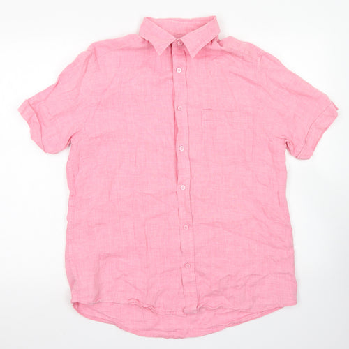 Blue Harbour Mens Pink  Linen  Button-Up Size M Collared Button