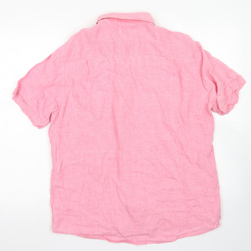 Blue Harbour Mens Pink  Linen  Button-Up Size M Collared Button