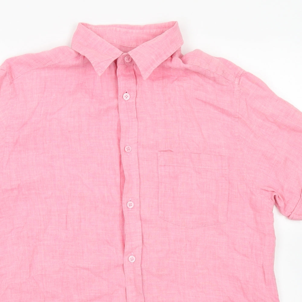 Blue Harbour Mens Pink  Linen  Button-Up Size M Collared Button