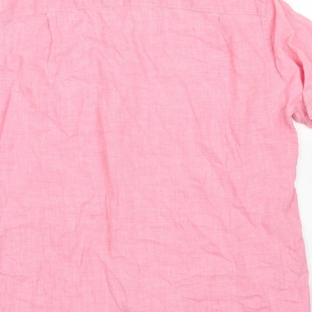 Blue Harbour Mens Pink  Linen  Button-Up Size M Collared Button