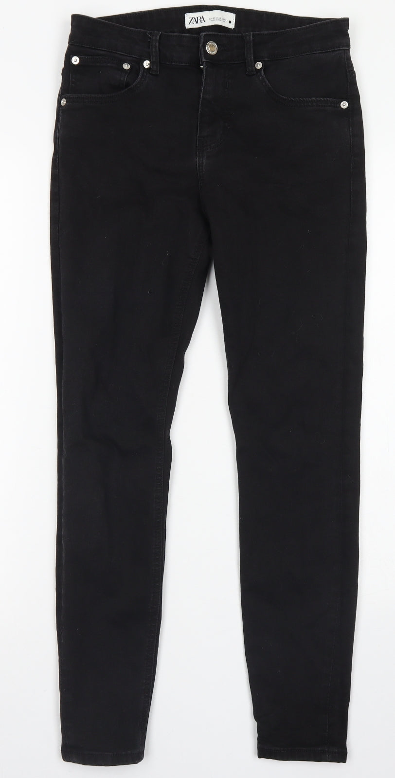 Zara Womens Black  Cotton Skinny Jeans Size 8 L26 in Regular Button