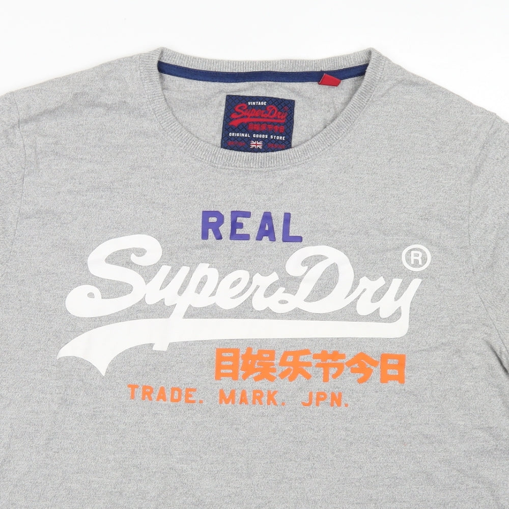 Superdry Mens Grey  Cotton  T-Shirt Size 2XL Crew Neck