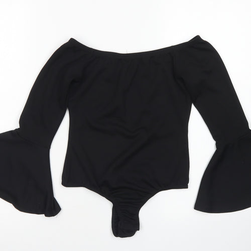 PRETTYLITTLETHING Womens Black  Polyester Bodysuit One-Piece Size 8  Snap - Bell Sleeve