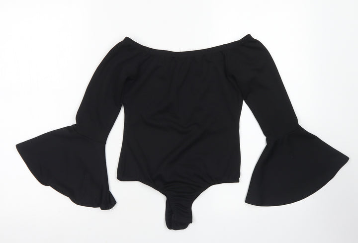 PRETTYLITTLETHING Womens Black Polyester Bodysuit One-Piece Size 8 Snap - Bell Sleeve