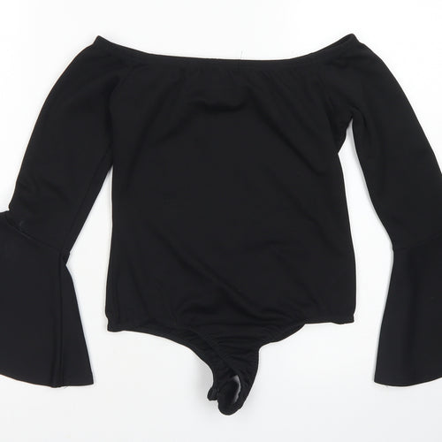PRETTYLITTLETHING Womens Black  Polyester Bodysuit One-Piece Size 8  Snap - Bell Sleeve