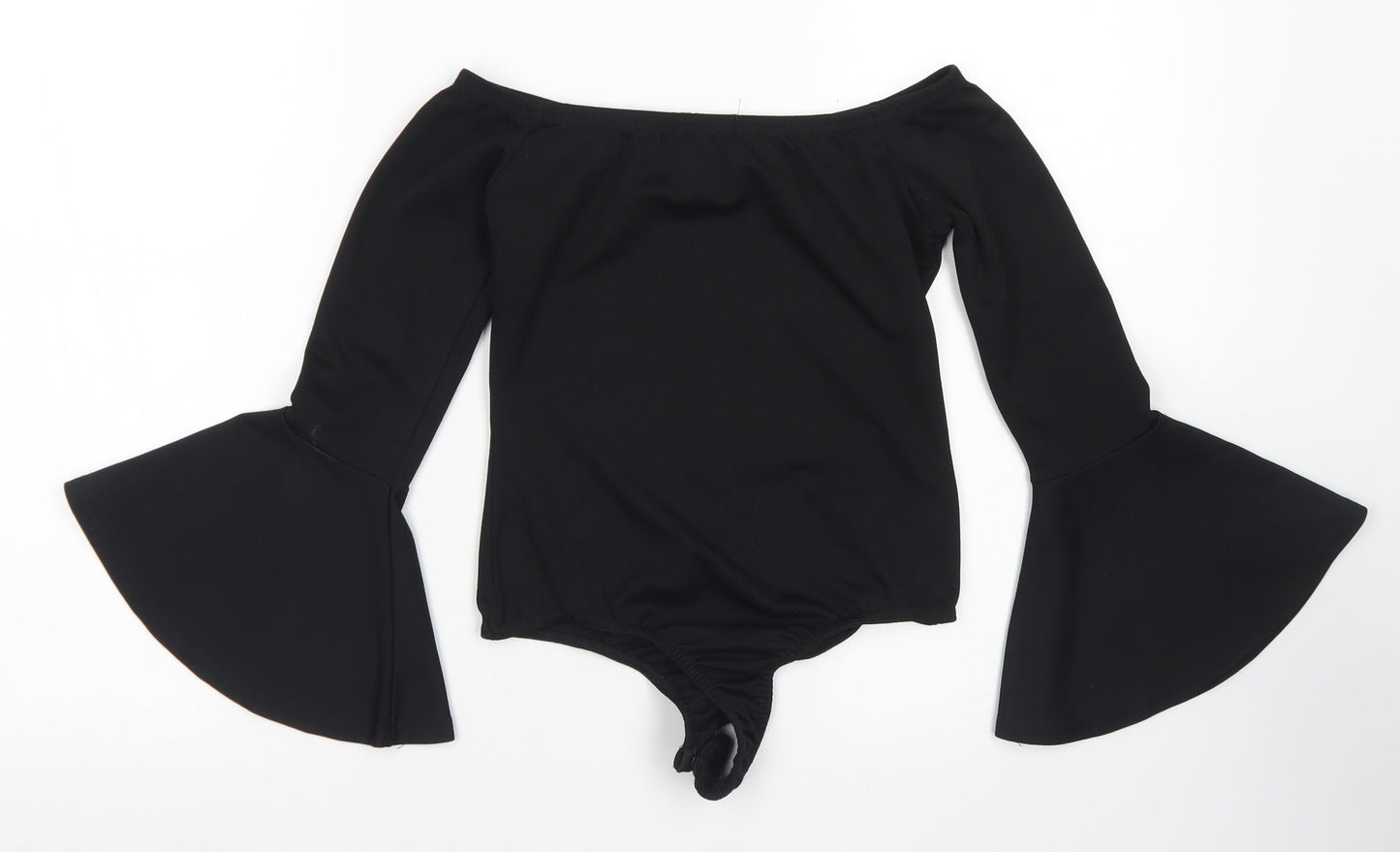 PRETTYLITTLETHING Womens Black  Polyester Bodysuit One-Piece Size 8  Snap - Bell Sleeve