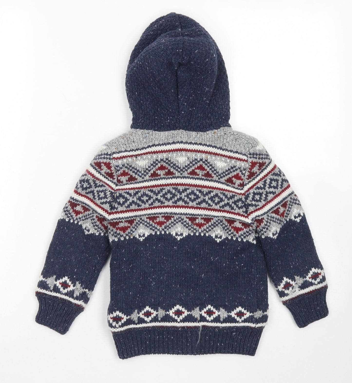 George Boys Black Crew Neck Fair Isle Cotton Cardigan Jumper Size 3-4 Years  Zip - Fleece lined