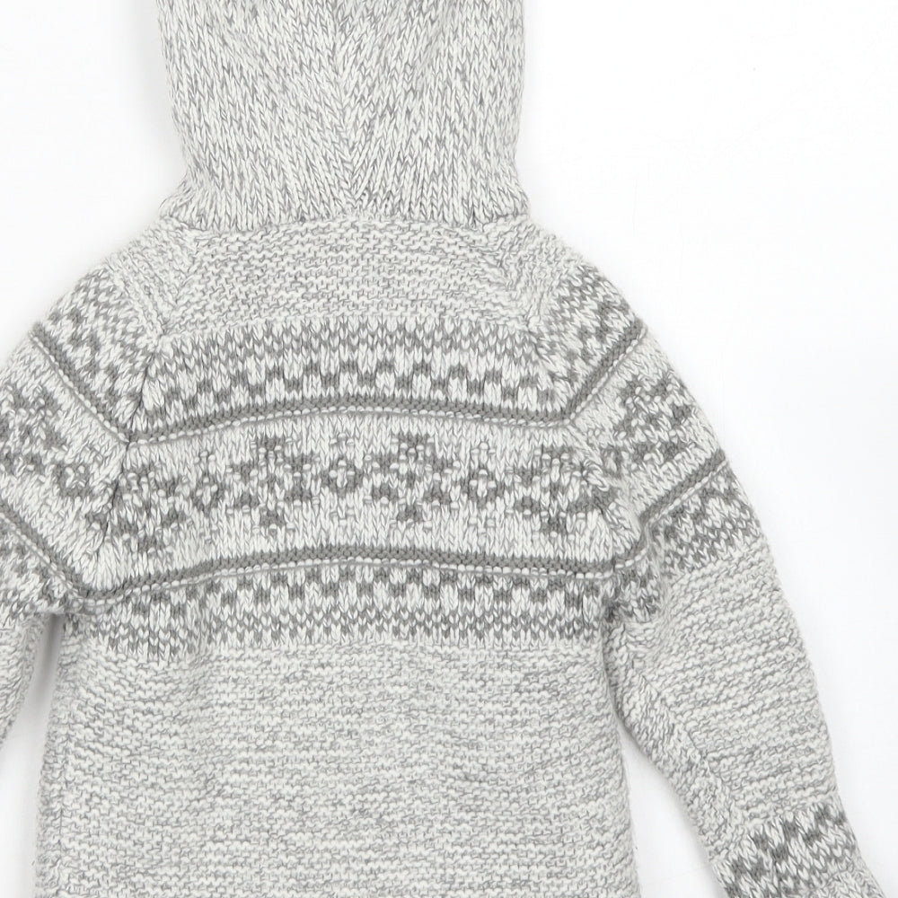 George Boys Grey Crew Neck Fair Isle Acrylic Cardigan Jumper Size 3-4 Years  Zip - Fleece Lined