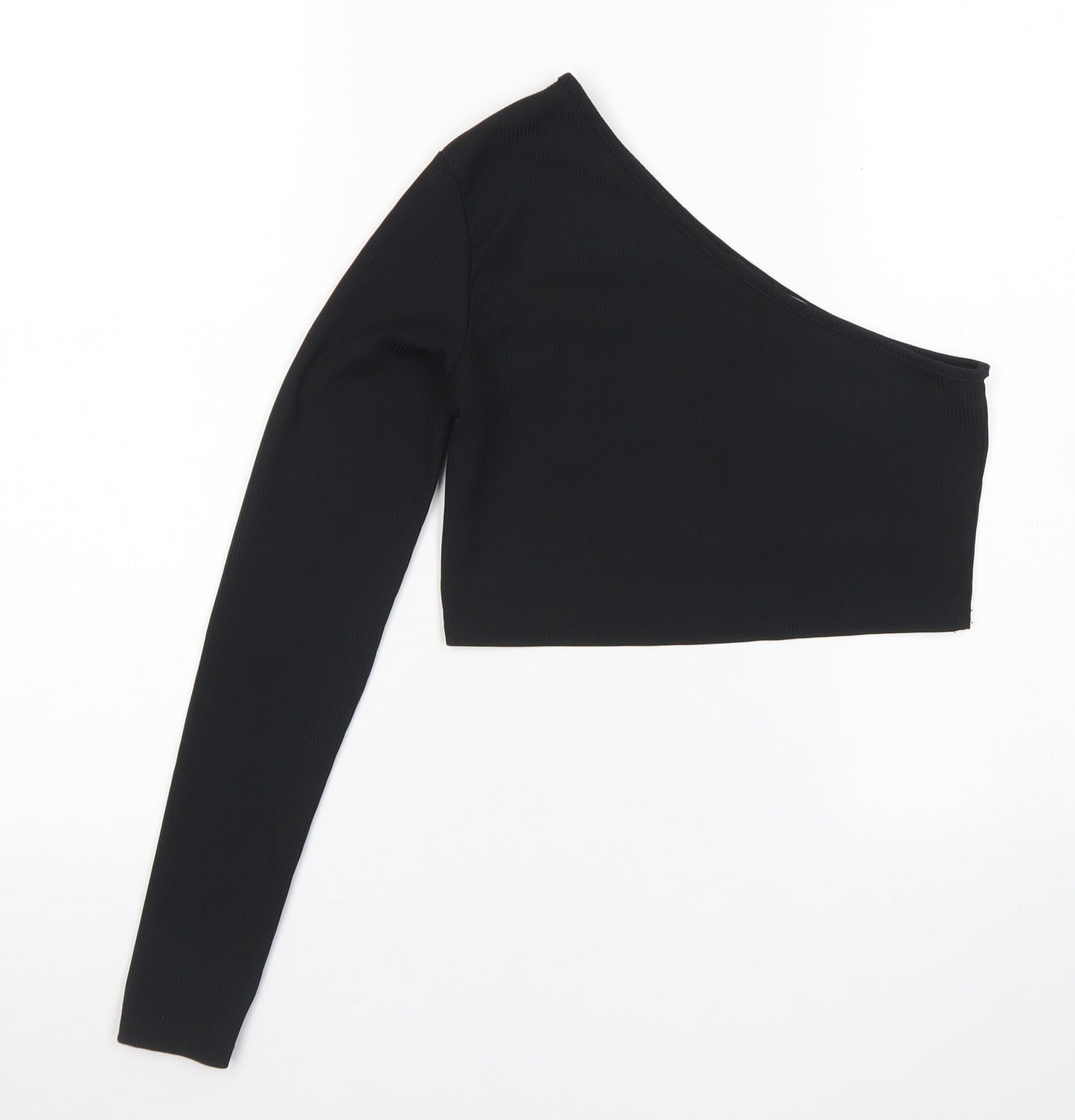 Boohoo Womens Black  Polyester Cropped T-Shirt Size 8 One Shoulder