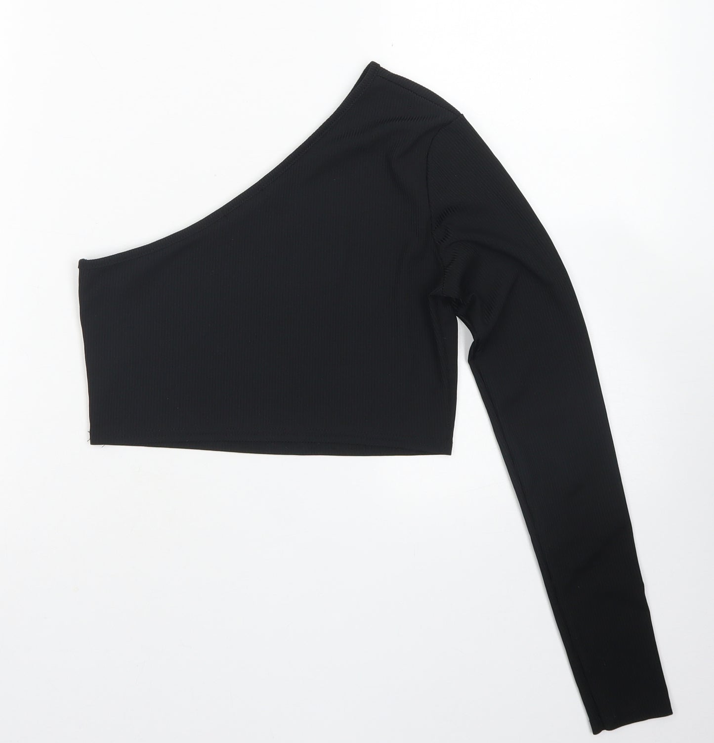 Boohoo Womens Black  Polyester Cropped T-Shirt Size 8 One Shoulder