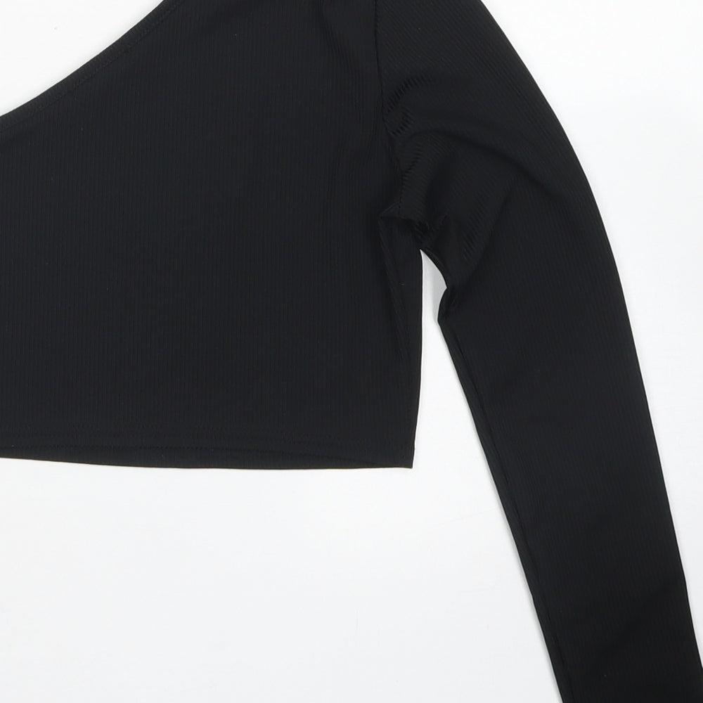 Boohoo Womens Black  Polyester Cropped T-Shirt Size 8 One Shoulder