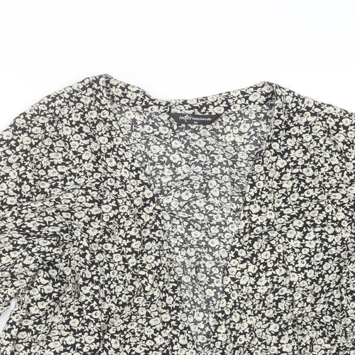 internationale Womens Black Floral Viscose Basic Blouse Size 10 V-Neck
