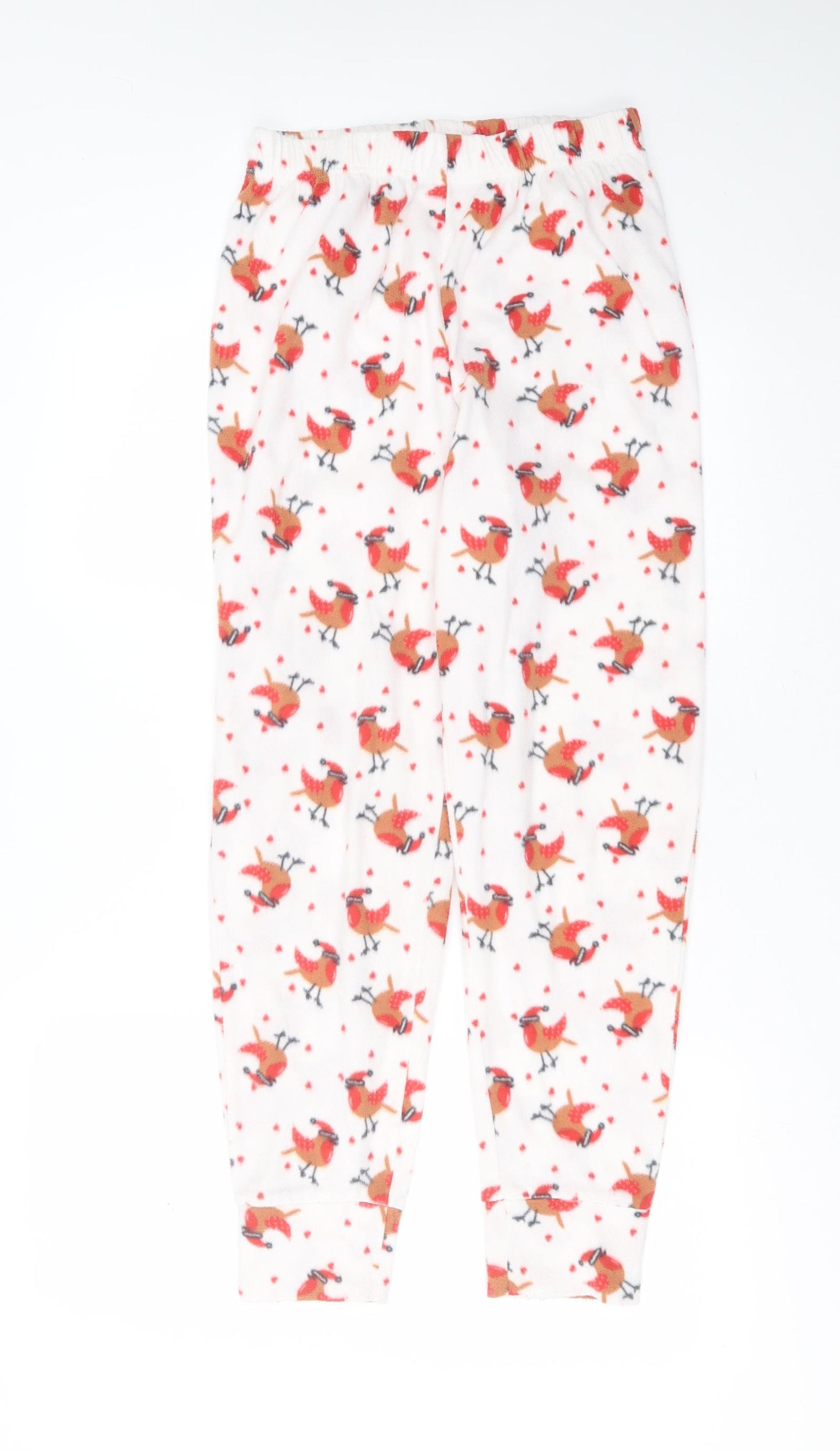 Matalan Womens White Solid Polyester  Pyjama Pants Size S   - robin print