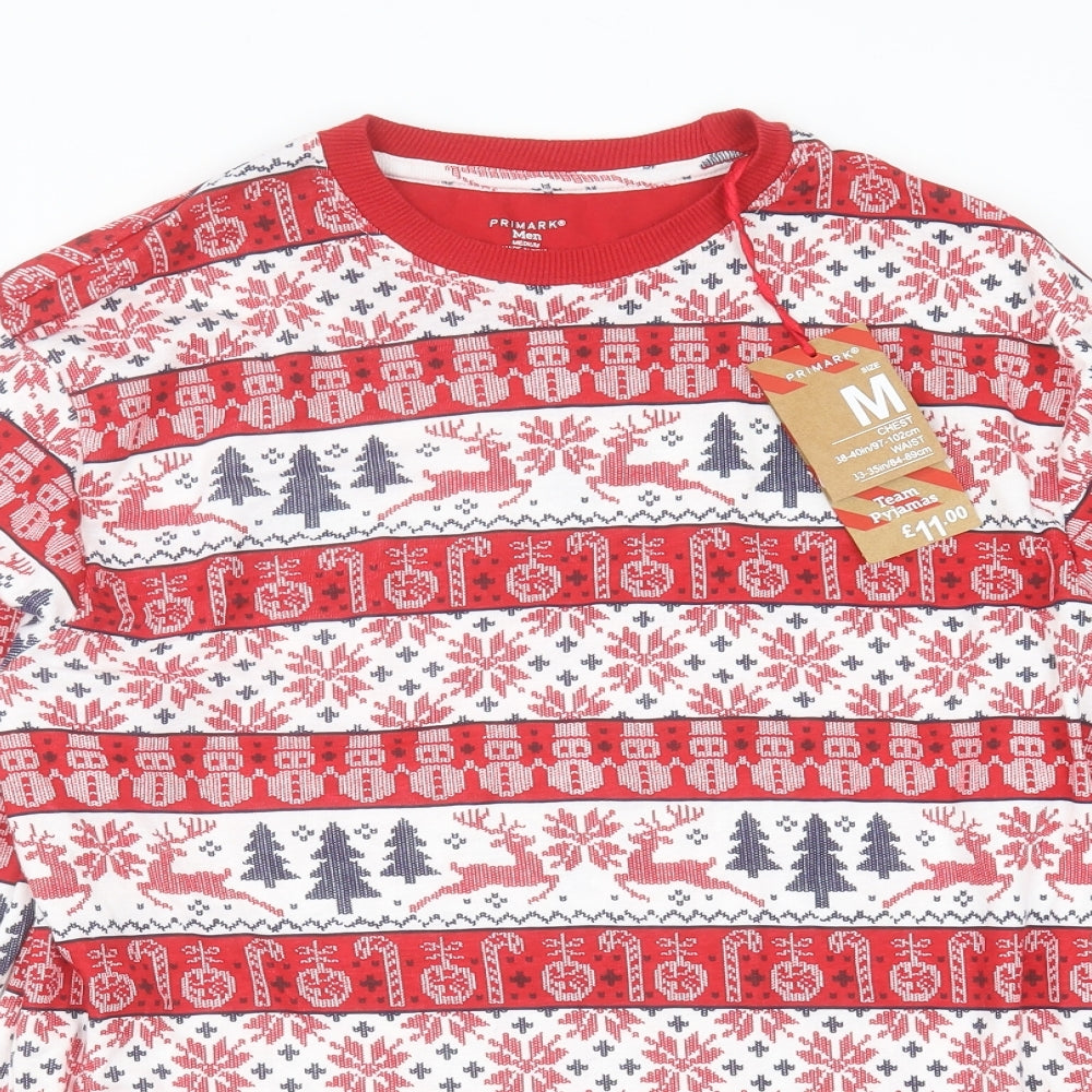 Primark Mens Red Fair Isle Polyester  Pyjama Top Size M   - christmas
